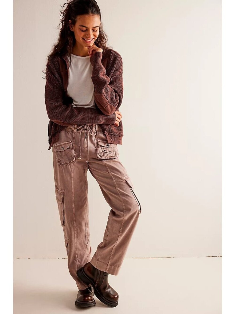 Free People Womens Tahiti Pull-On Cargo Pants Brown Drawstring Medium